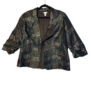 Chico's Black and Green Patterned Blazer